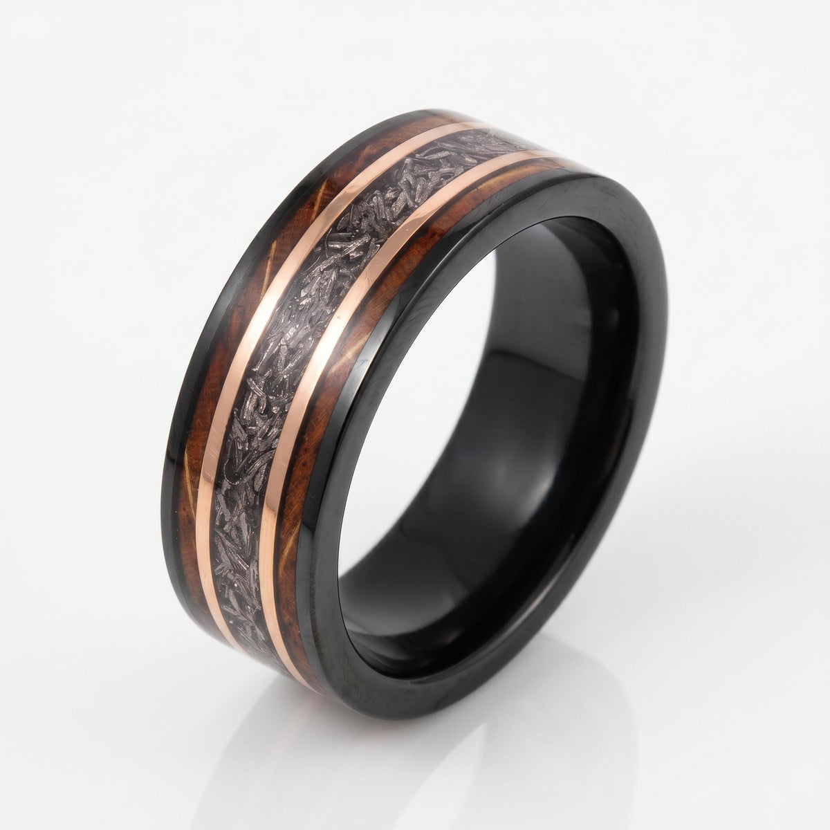 Meteorite Ring with Charred Whiskey Barrel, Black Tungsten Ring, Black Wedding Ring, Mens Wedding Band, Mens Ring, Anniversar