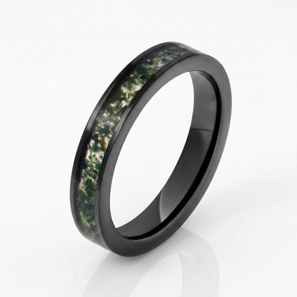 Moss Agate Ring, Black Tungsten Ring, Black Wedding Ring, Mens Wedding Band, Womens Ring, Anniversary Ring, Engagement Ring, 