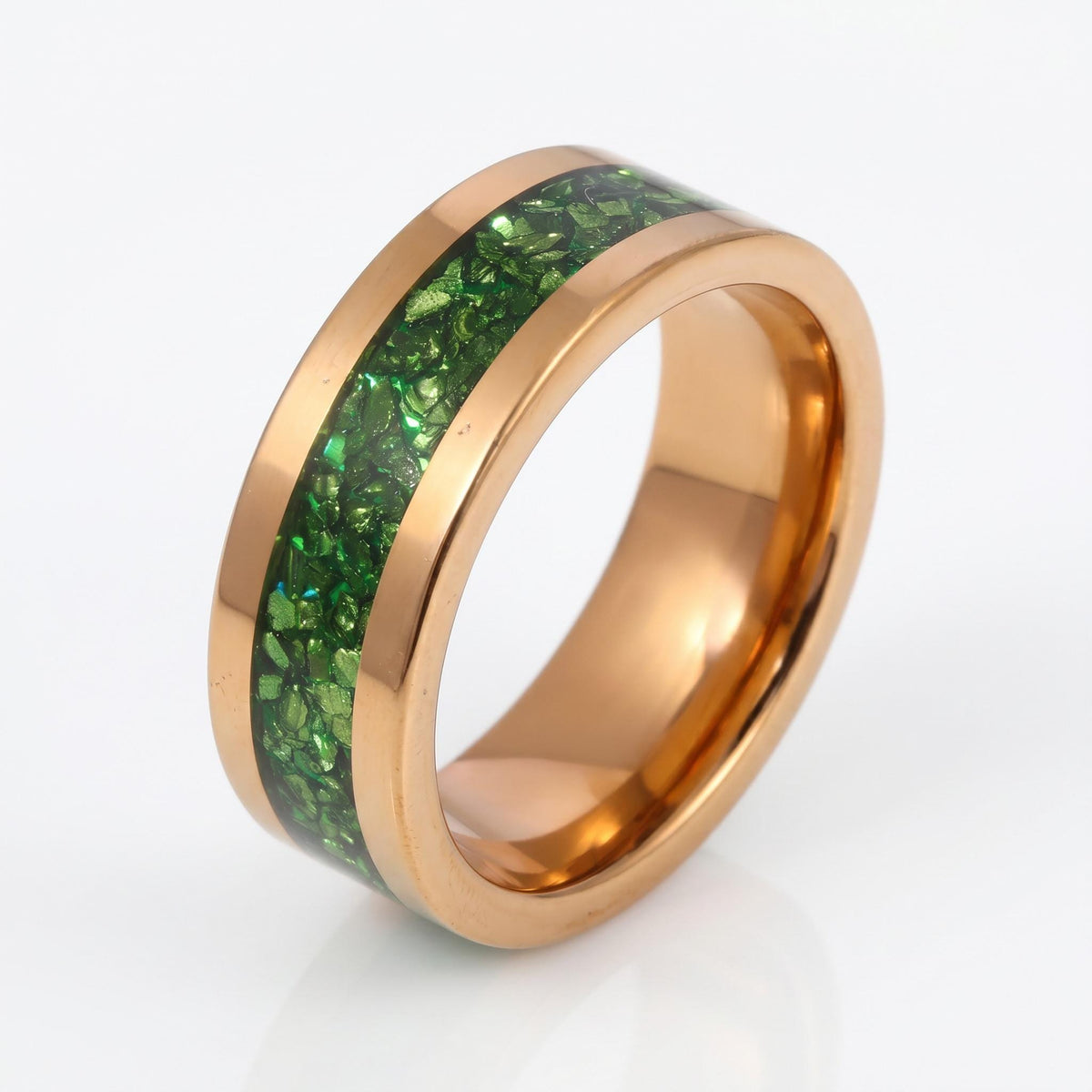Gold Tungsten Emerald Ring with Deep Green Stone | Polished Minimalist Wedding Band ~ Luxury Promise Ring or Emerald Birthday