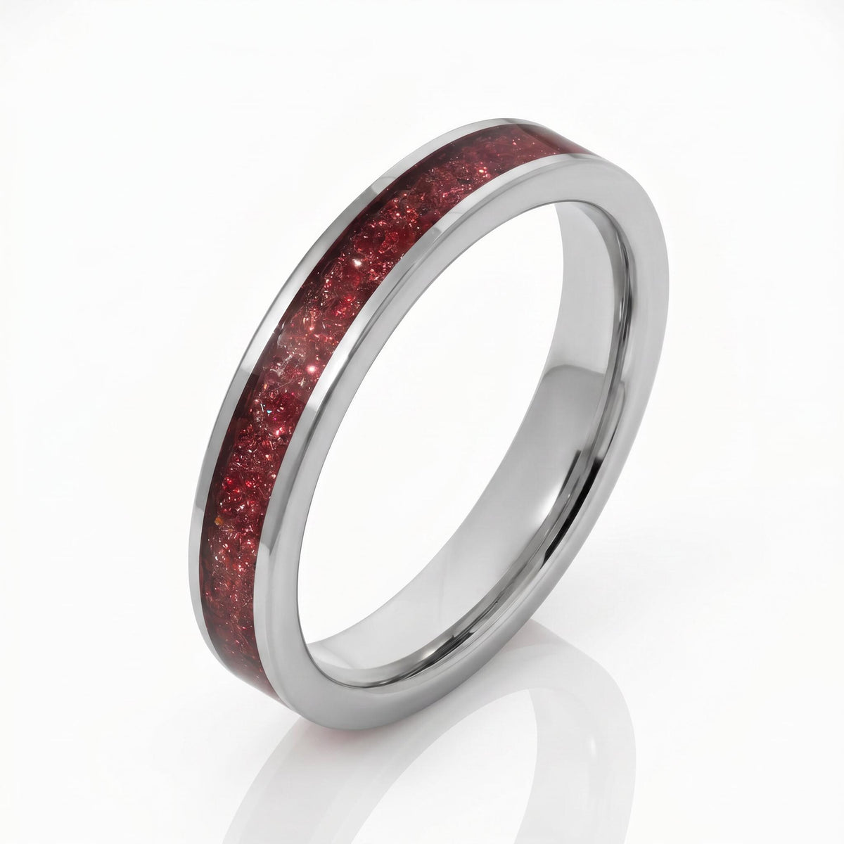 Mens Garnet Ring ~ Silver Tungsten Carbide Ring with Garnet | Deep Red Center Stone for Formal Occasions | Contemporary State