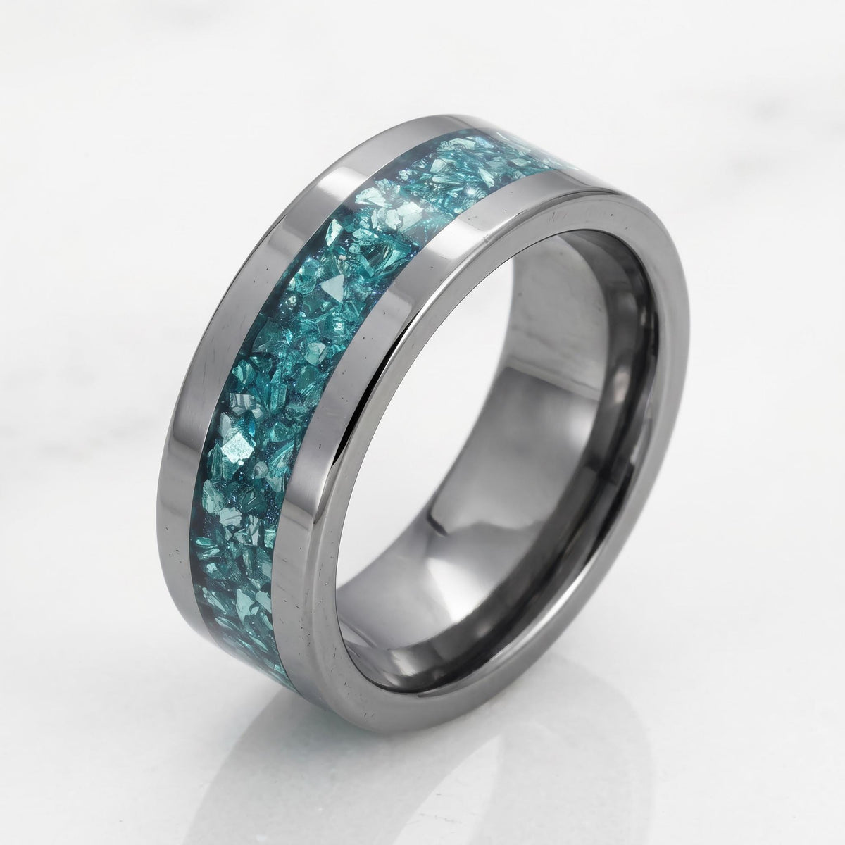 Silver Tungsten Ring with Aquamarine Stone | Handmade Blue Gem Ring ~ Wedding Anniversary Gift for Her ~ Unique Engagement Pr