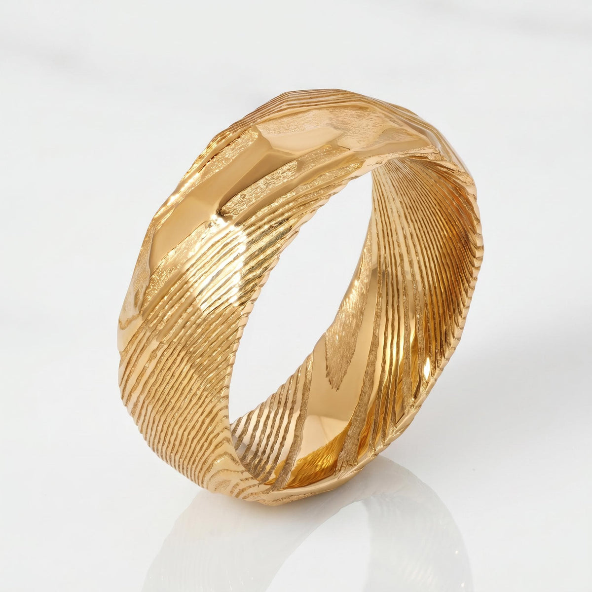 Gold Damascus Ring, Hammered Gold Ring, Gold Wedding Ring, Men Wedding Ring, Mens Ring, Anniversary Ring, Engagement Ring, 8m