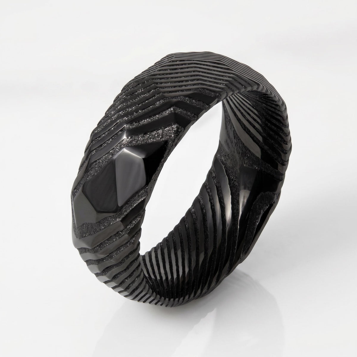 Hammered Black Damascus Ring for Men | Wavy Pattern Statement Ring ~ Mens Black Wedding Band ~ Hammered Black Ring ~ Festival