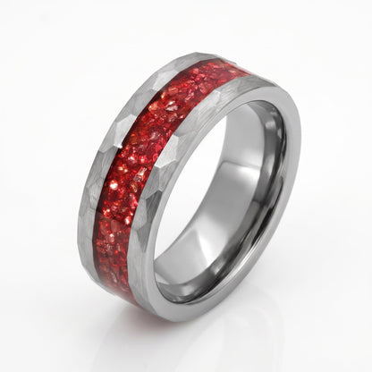 Ruby Ring, Hammered Tungsten Ring, Hammered Silver Ring, Mens Wedding Band, Womens Ring, Anniversary Ring, Engagement Ring, 4