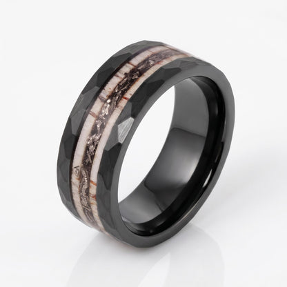Hammered Tungsten Meteorite Deer Antler Ring ~ Black Wedding Band (8mm) ~ Hunting Mens Wedding Ring ~ Mens Anniversary Promis