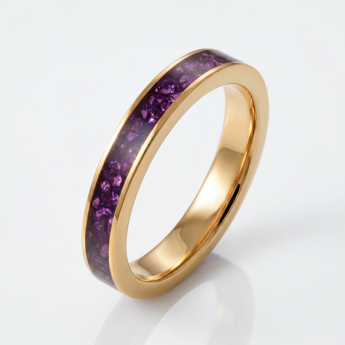 Gold Tungsten Amethyst Ring (4mm, 8mm Wedding Band) ~ Men Amethyst Wedding Ring ~ Unique Elegant Promise Ring for Her/Him ~ A