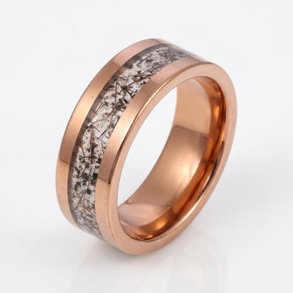 Rutilated Quartz Ring, Rose Gold Tungsten Ring, Rose gold Wedding Ring, Mens Wedding Band, Womens Ring, Anniversary Ring, Eng