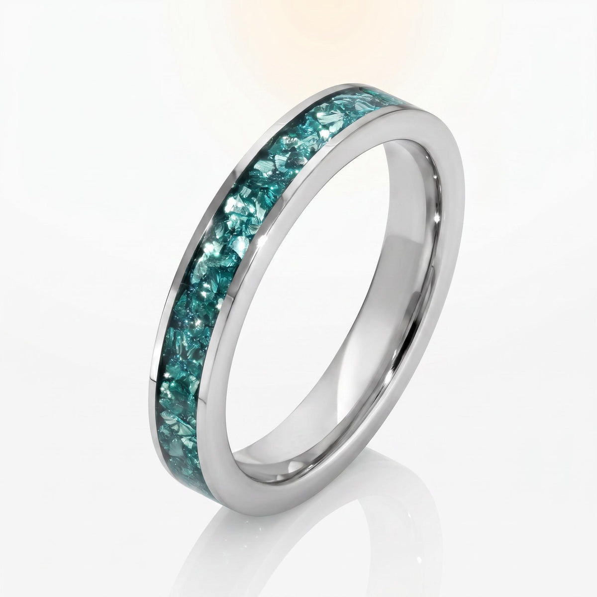Silver Tungsten Ring with Aquamarine | Handcrafted Durable Wedding Band | Serene Blue Anniversary Birthday Gift for Everyday 