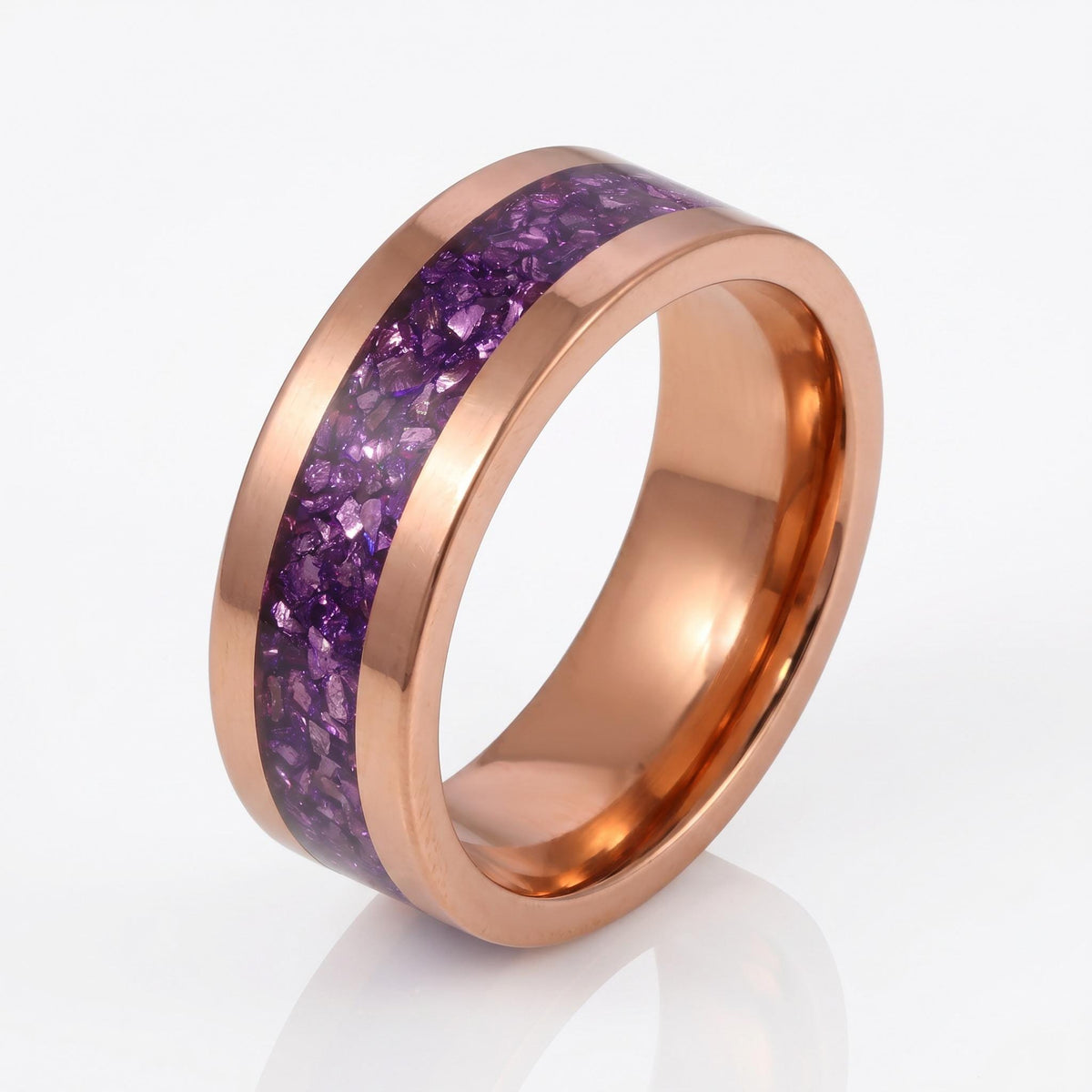 Amethyst Tungsten Ring ~ Rose Gold Wedding Band (4mm & 8mm Width) ~ Purple Gemstone Statement Jewelry ~ Unique Anniversary Gi