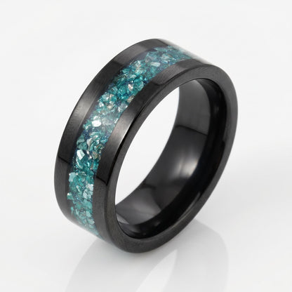 Aquamarine Ring, Black Tungsten Ring, Black Wedding Ring, Mens Wedding Band, Womens Ring, Anniversary Ring, Engagement Ring, 