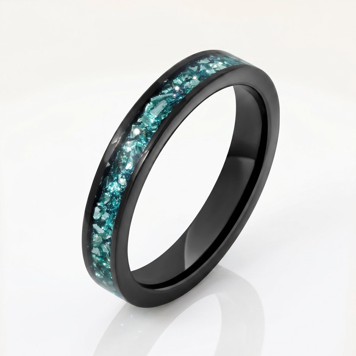 Aquamarine Ring, Black Tungsten Ring, Black Wedding Ring, Mens Wedding Band, Womens Ring, Anniversary Ring, Engagement Ring, 