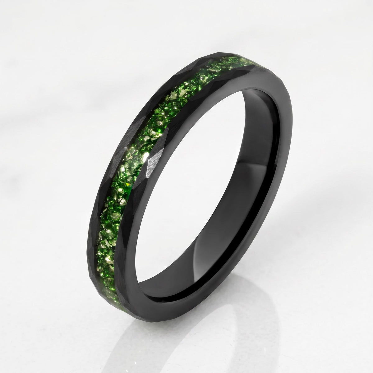 Emerald Ring, Hammered Black Tungsten Ring, Mens Wedding Band, Womens Wedding Ring, Anniversary Gift, Comfort Fit, 4mm, 8mm R