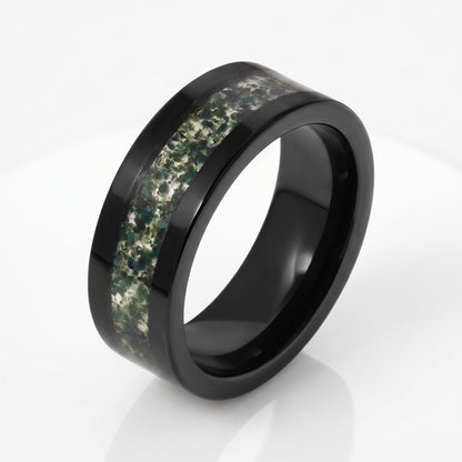 Moss Agate Mens Ring ~ Black Tungsten Moss Agate Band ~ Natural Forest Inlay Band (4mm & 8mm) ~ Mens Wedding Band ~ Engagemen