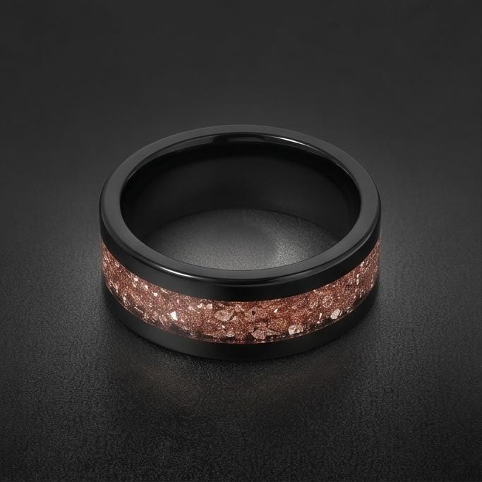 Morganite ring, black tungsten ring, mens wedding band, womens wedding ring, anniversary gift, comfort fit, 4mm ring, 8mm rin