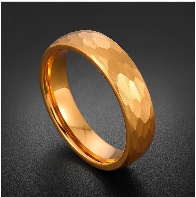 Hammered Gold Ring, Gold Tungsten Ring, Gold Wedding Ring, Mens Wedding Band, Womens Ring, Anniversary Ring, Engagement Ring,